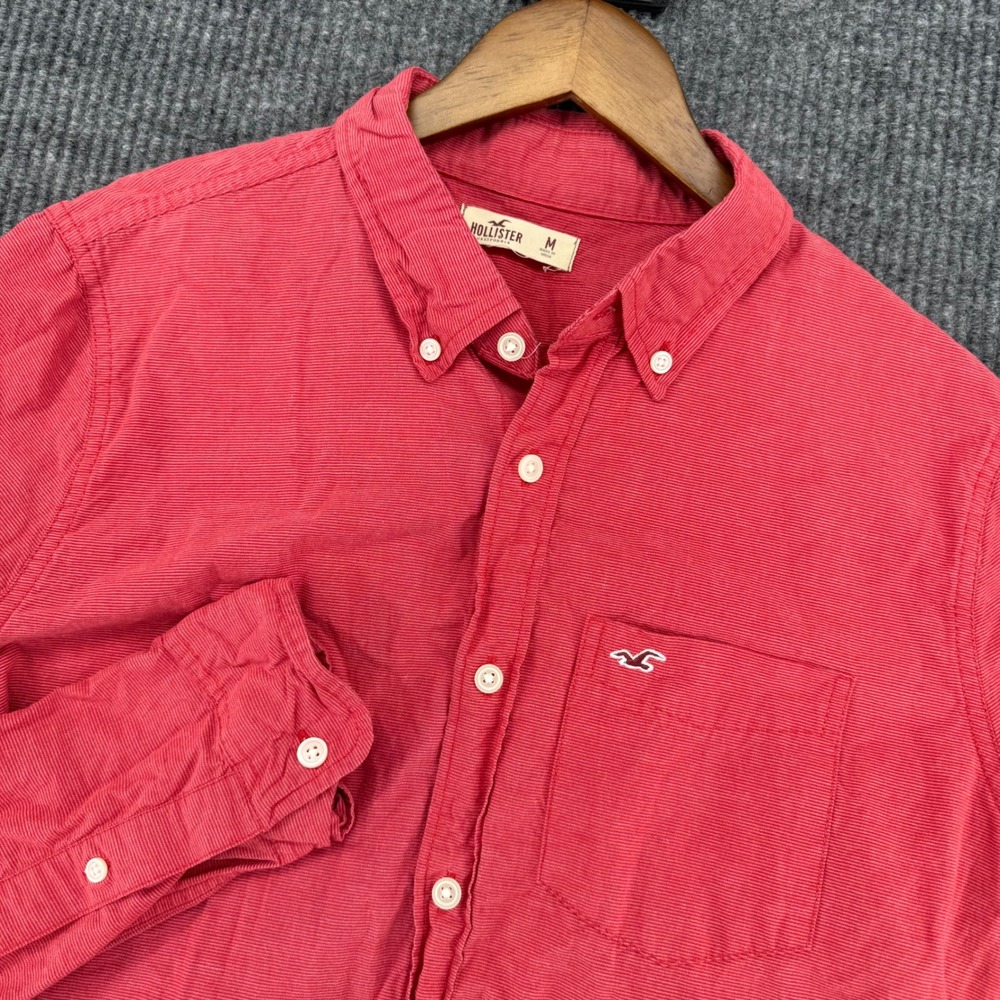 Hollister Button Down Shirt Mens Medium Red Excellent Long Sleeve Pocket Logo